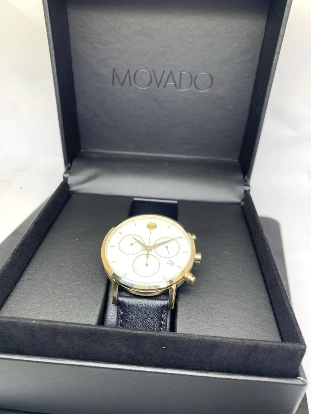 Movado Men's Watch 0607888 Museum Swiss Quartz Chronograph White Dial Leather